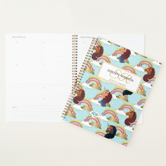 Afro Unicorn Rainbow and Hearts Pattern Planner (Display)