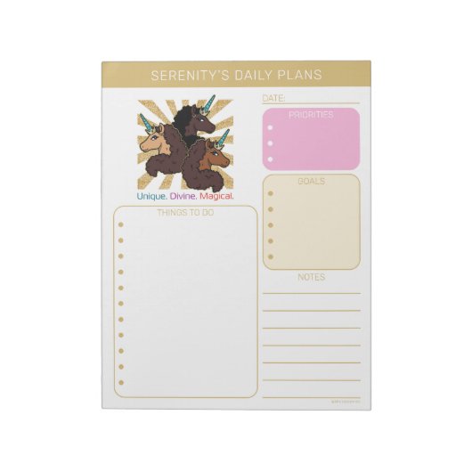 Afro Unicorn Trio: Unique, Divine, and Magical Notitieblok (Linkerzijde)