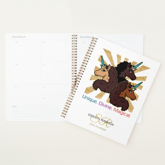 Afro Unicorn Trio: Unique, Divine, and Magical Planner (Display)