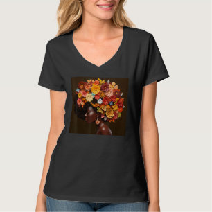 Afro Vrouw Bloem Zwart Koningin Puff Melanine Magi T-shirt