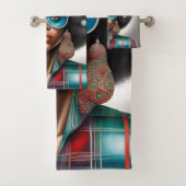 Afro vrouw elegante en bizarre vakantie stemming bad handdoek (Insitu)