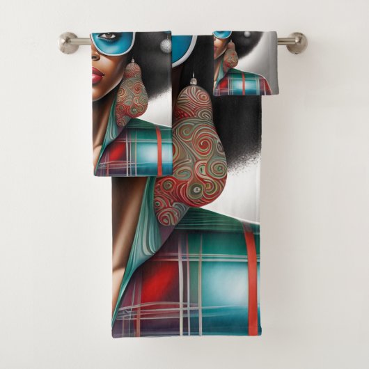 Afro vrouw elegante en bizarre vakantie stemming bad handdoek (Insitu)