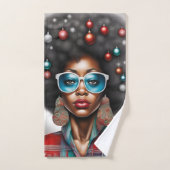 Afro vrouw elegante en bizarre vakantie stemming bad handdoek (Handdoek)