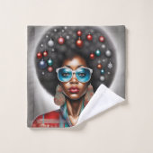 Afro vrouw elegante en bizarre vakantie stemming bad handdoek (Wasdoekje)