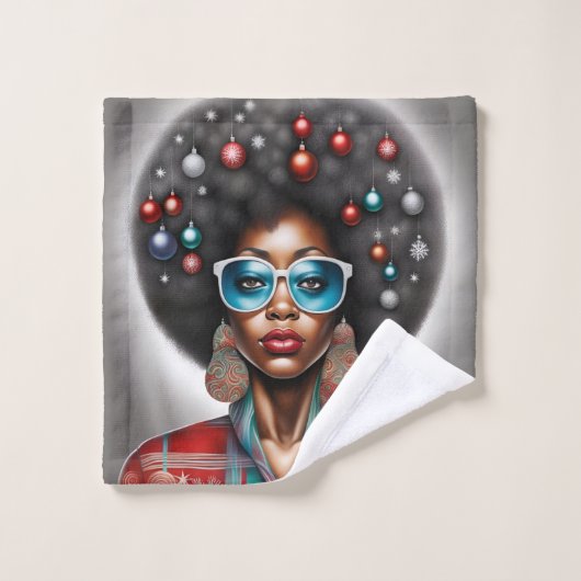 Afro vrouw elegante en bizarre vakantie stemming bad handdoek (Wasdoekje)