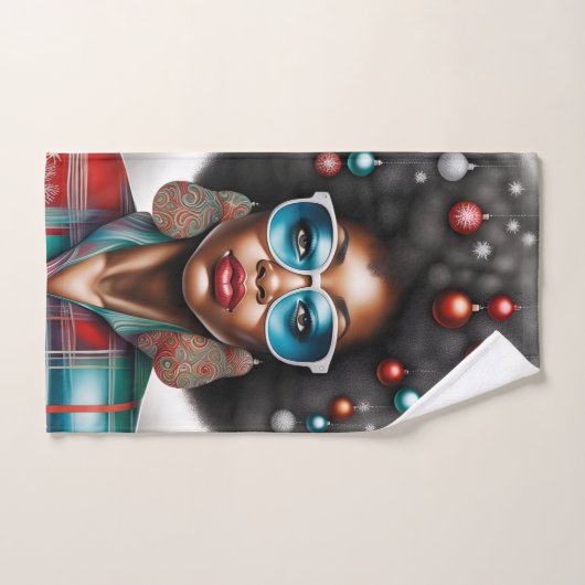 Afro vrouw elegante en bizarre vakantie stemming bad handdoek (Handdoek)
