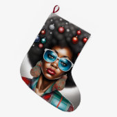 Afro vrouw elegante en bizarre vakantie stemming grote kerstsok (Voorkant (Hangend))