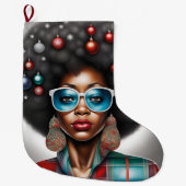 Afro vrouw elegante en bizarre vakantie stemming grote kerstsok (Voorkant)