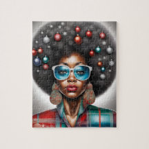 Afro vrouw elegante en bizarre vakantie stemming