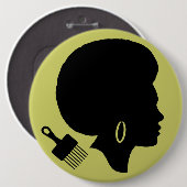 AFRO VROUW MET AFRO PICK RONDE BUTTON 6,0 CM (Voorkant /achterkant)