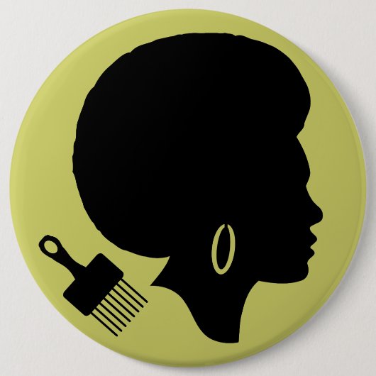 AFRO VROUW MET AFRO PICK RONDE BUTTON 6,0 CM (Voorkant)