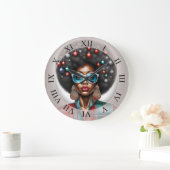 Afro vrouw, nieuwe jaar sfeerkunst grote klok (Huis)