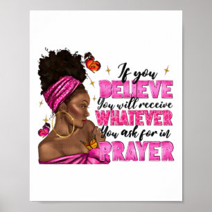 Afro-vrouw Puff Bun en religie Geloof Gebed Juni Poster