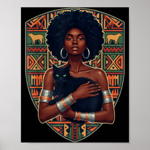 Afro vrouw zwarte kat Afrikaanse kunst melanine ko Poster