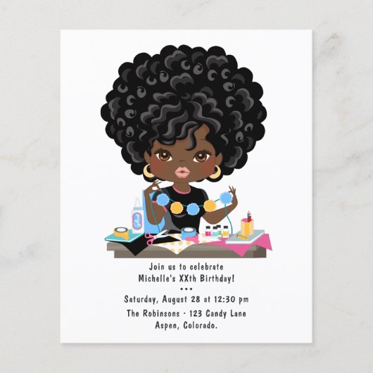 Afro Woman Craft Party Birthday Flyer (Voorkant)