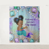 Afro Zeemeermin Baby shower Achtergrond Wandkleed (Voorkant)