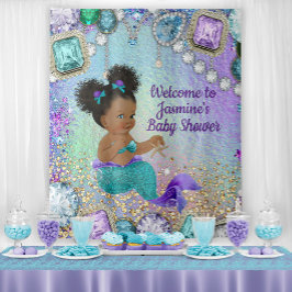 Afro Zeemeermin Baby shower Achtergrond Wandkleed