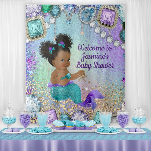 Afro Zeemeermin Baby shower Achtergrond Wandkleed