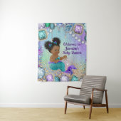 Afro Zeemeermin Baby Shower Banner Achtergrond Wandkleed (In situ)