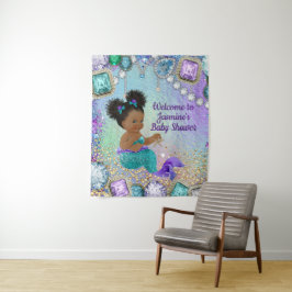 Afro Zeemeermin Baby Shower Banner Achtergrond Wandkleed