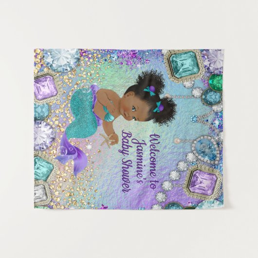 Afro Zeemeermin Baby Shower Banner Achtergrond Wandkleed (Voorkant (horizontaal))