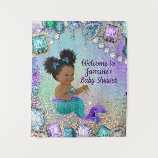 Afro Zeemeermin Baby Shower Banner Achtergrond Wandkleed (Voorkant)