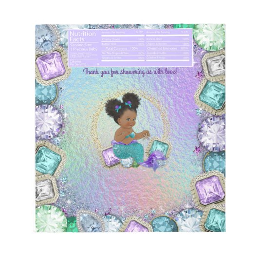 Afro Zeemeermin Baby Shower Snoep Bar Wrapper Notitieblok (Voorkant)