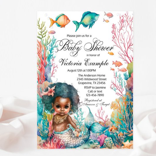 Afro Zeemeermin Babyshower Kaart