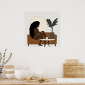 Afro Zwart Vrouw Boho Abstracte kunst aan de muur Poster (Keuken)