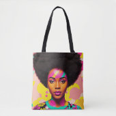 Afro Zwart Vrouw Kleurrijke Pop Art Tote Bag (Voorkant)