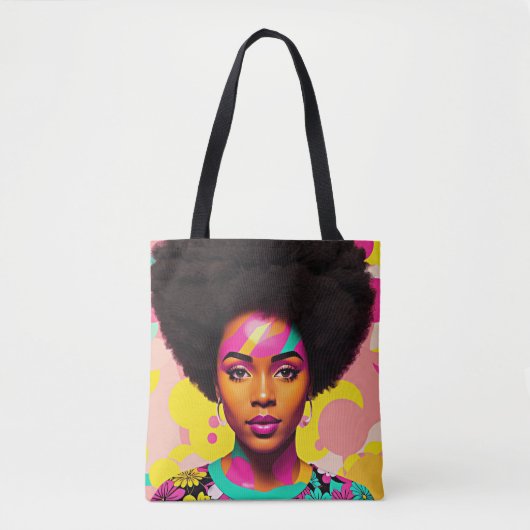 Afro Zwart Vrouw Kleurrijke Pop Art Tote Bag (Voorkant)