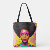 Afro Zwart Vrouw Kleurrijke Pop Art Tote Bag (Achterkant)