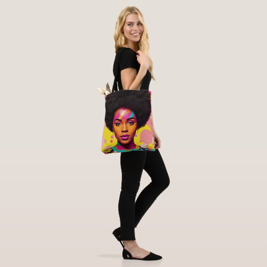 Afro Zwart Vrouw Kleurrijke Pop Art Tote Bag (Op model)