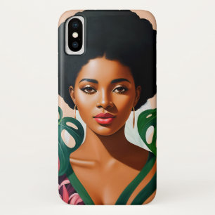 Afro Zwart Vrouw Monstera Deliciosa Botanisch Case-Mate iPhone Case