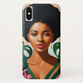 Afro Zwart Vrouw Monstera Deliciosa Botanisch Case-Mate iPhone Case