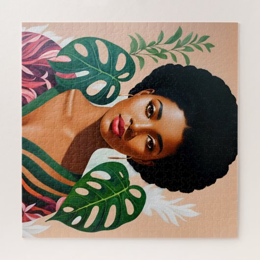 Afro Zwart Vrouw Monstera Deliciosa Botanisch Legpuzzel (Horizontaal)