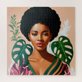 Afro Zwart Vrouw Monstera Deliciosa Botanisch Legpuzzel