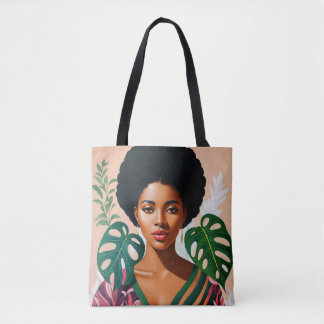 Afro Zwart Vrouw Monstera Deliciosa Botanisch Tote Bag