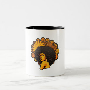 Afro zwarte vrouw retro stijl tweekleurige koffiemok