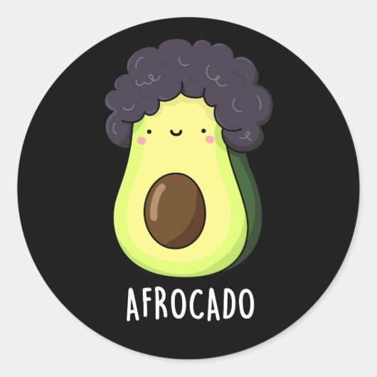 Afrocado Funny Avocado met Afro Pun Dark BG Ronde Sticker (Voorkant)
