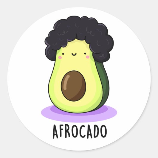 Afrocado Funny Avocado met Afro Pun Ronde Sticker (Voorkant)