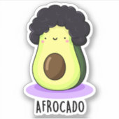 Afrocado Funny Avocado met Afro Pun Sticker (Voorkant)