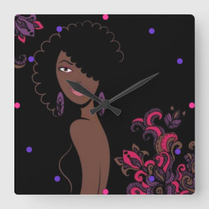 Afrocentric Beauty Wall-klok Vierkante Klok