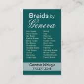Afrocentric Braids Hair Stylist - blauwgroen Visitekaartje (Achterkant)