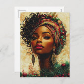 Afrocentric Christmas Queen–Flat Holiday Card Feestdagenkaart (Voorkant / Achterkant)