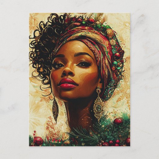 Afrocentric Christmas Queen–Flat Holiday Card Feestdagenkaart (Voorkant)
