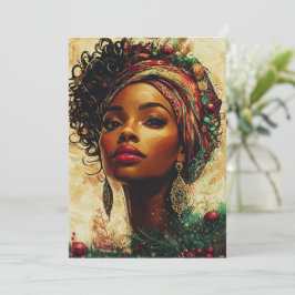 Afrocentric Christmas Queen–Flat Holiday Card Feestdagenkaart