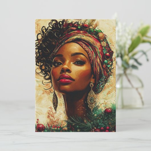 Afrocentric Christmas Queen–Flat Holiday Card Feestdagenkaart (Staand voorkant)