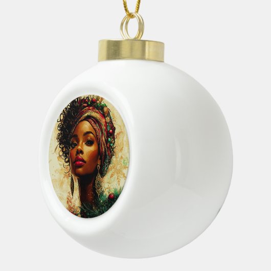 Afrocentric Christmas Queen Keramische Bal Ornament (Rechts)