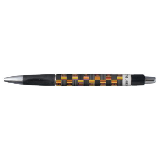 Afrocentric Colorful Black Pinstripe Kente Name Pen (Voorkant)